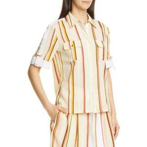 Tory Burch Canyon Stripe Cotton Shirt Top size 10